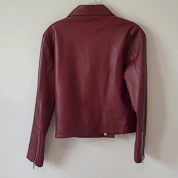 Reformation Biker Leather Jacket Berry/Burgundy - Picture 3 of 12
